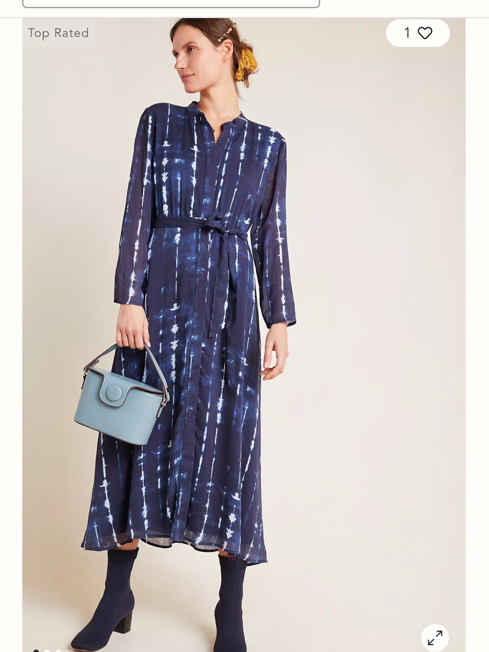 Anthropologie Cloth & Stone Bita Tie-Dyed Shirtdress Long Sleeve Navy size S